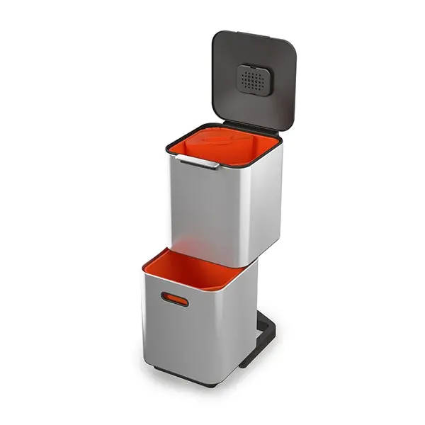 Joseph Joseph 40L Dual-Compartment Stainless Steel Totem Trash Can 1