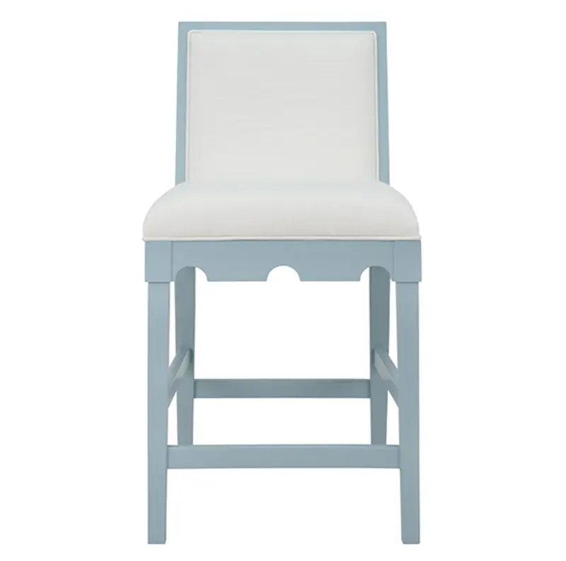 Lanister Light Blue Matte Lacquer Square-Back Counter Stool – White Performance Linen Seat & Back 1