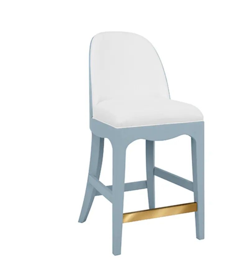 Light Blue Textured Linen Counter Stool – Sadie Frame With Brass Accents 1