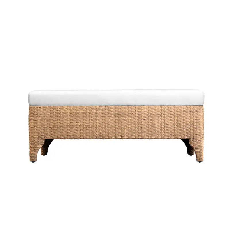Maldives Water Hyacinth Bench With Ivory Performance Linen Seat Cushion 1