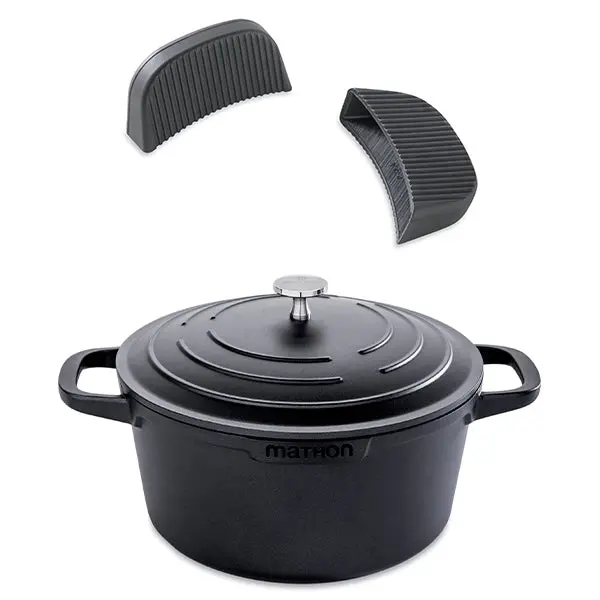 Mathon Aluminum Dutch Oven – 24 Cm Round, 4.5L Capacity + 2 Heat-Resistant Silicone Mitts 1