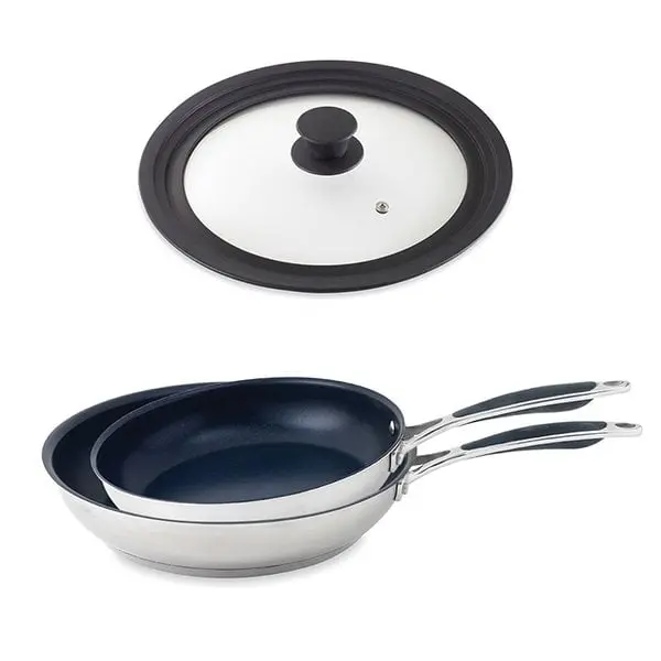 Mathon Excell’Inox Non-Stick Fry Pan Set – 24 Cm & 28 Cm + Multi-Size Glass Lid 1