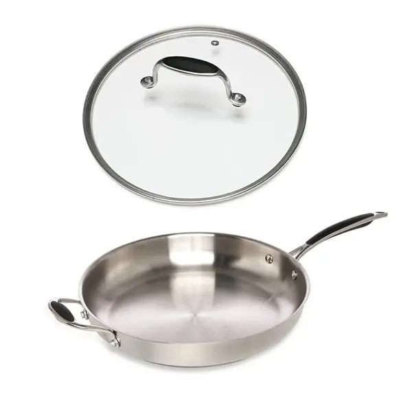 Mathon Excell’Inox Stainless Steel Fry Pan – 32 Cm With Tempered Glass Lid 1
