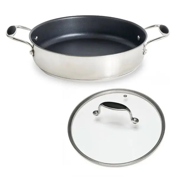 Mathon Excell’Inox Stainless Steel Sauté Pan With Ergonomic Handles & Tempered Glass Lid – 28 Cm 1