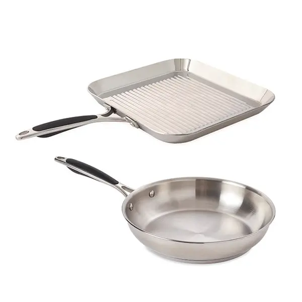 Mathon Excell’Inox Stainless Steel Square Grill & Round Fry Pan Combo – 26 Cm + 24 Cm 1