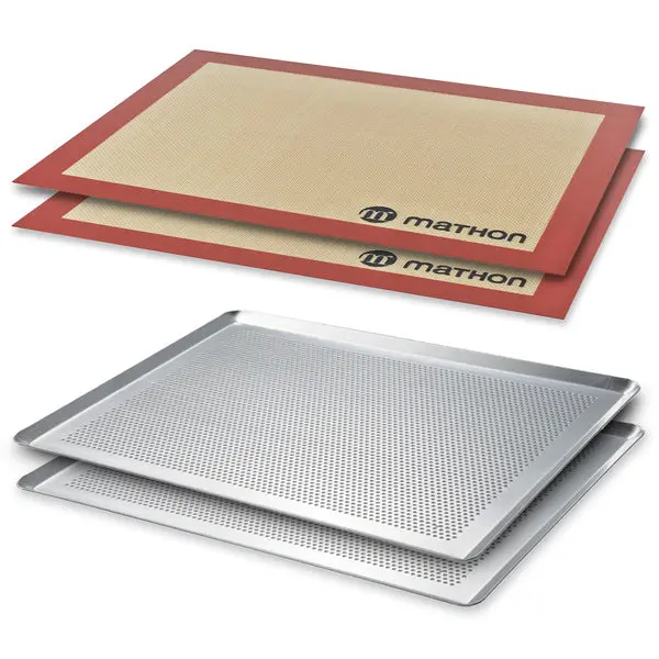 Mathon Professional Baking Kit – 2 Micro-Perforated Aluminum Sheets & 2 Silicone-Fiberglass Mats (40 Cm) 1