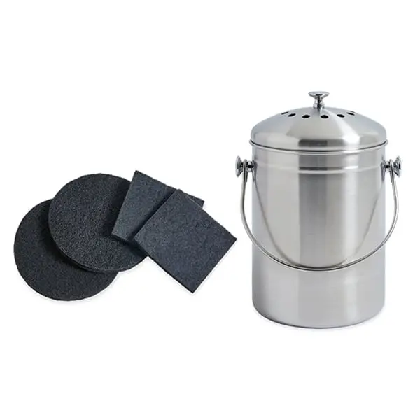 Mathon Stainless Steel Compost Bin Kit – 5 L Bucket With 4 Activated Carbon Filters 1