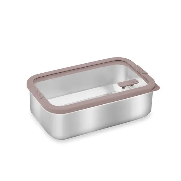 Mathon Stainless Steel Food Storage Container With Tempered Glass Lid – 1 L, Microwave-Safe 1