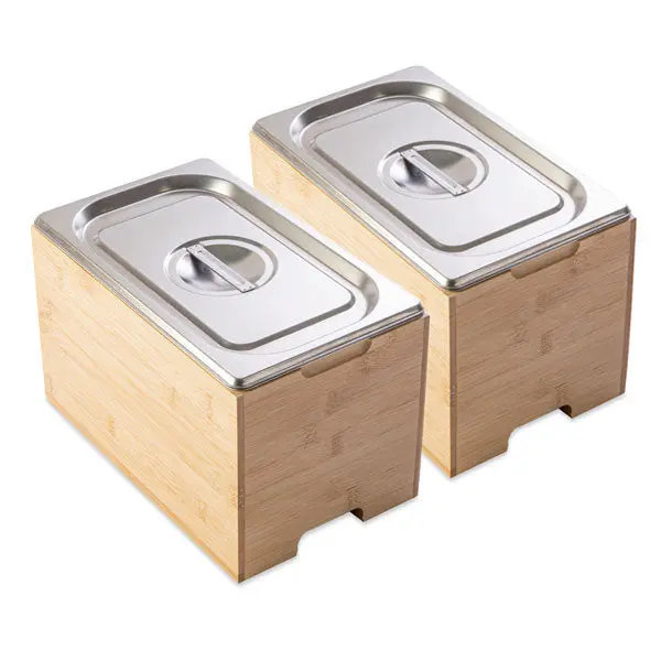 Mathon Stainless Steel Gastronorm Containers (2-Pack) With Bamboo Stands And Lids 1