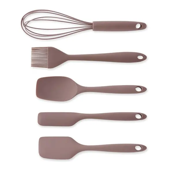Mathon Taupe Silicone Non-Scratch Utensil Set (5-Piece) 1