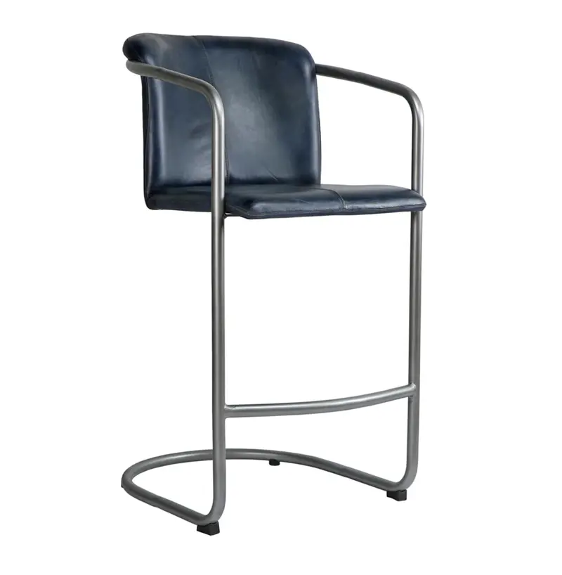Matthew Izzo Bergen Blue Leather Counter Stools – Set Of 2 1