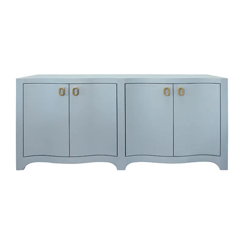 Miffy Light Blue Linen Four-Door Curved Buffet With Satin Brass Hardware 1