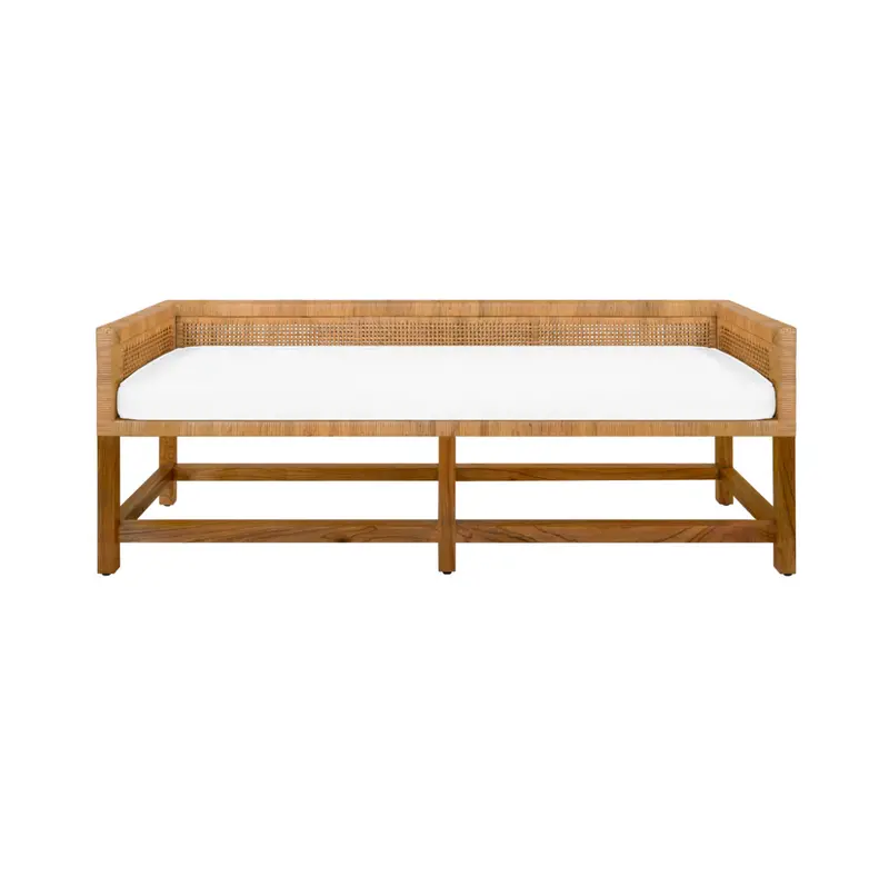 Monterey Cane Bench Featuring Removable Ivory Linen Cushion 1