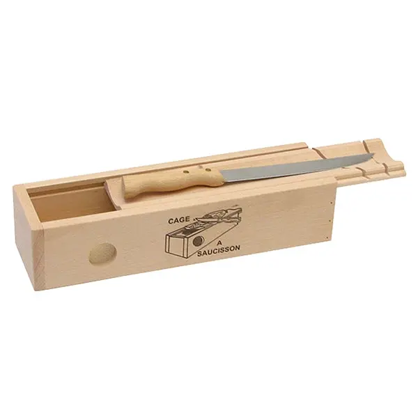 Natural Wood Salami Cage With Built-In Cheese Knife By Roger Orfèvre 1