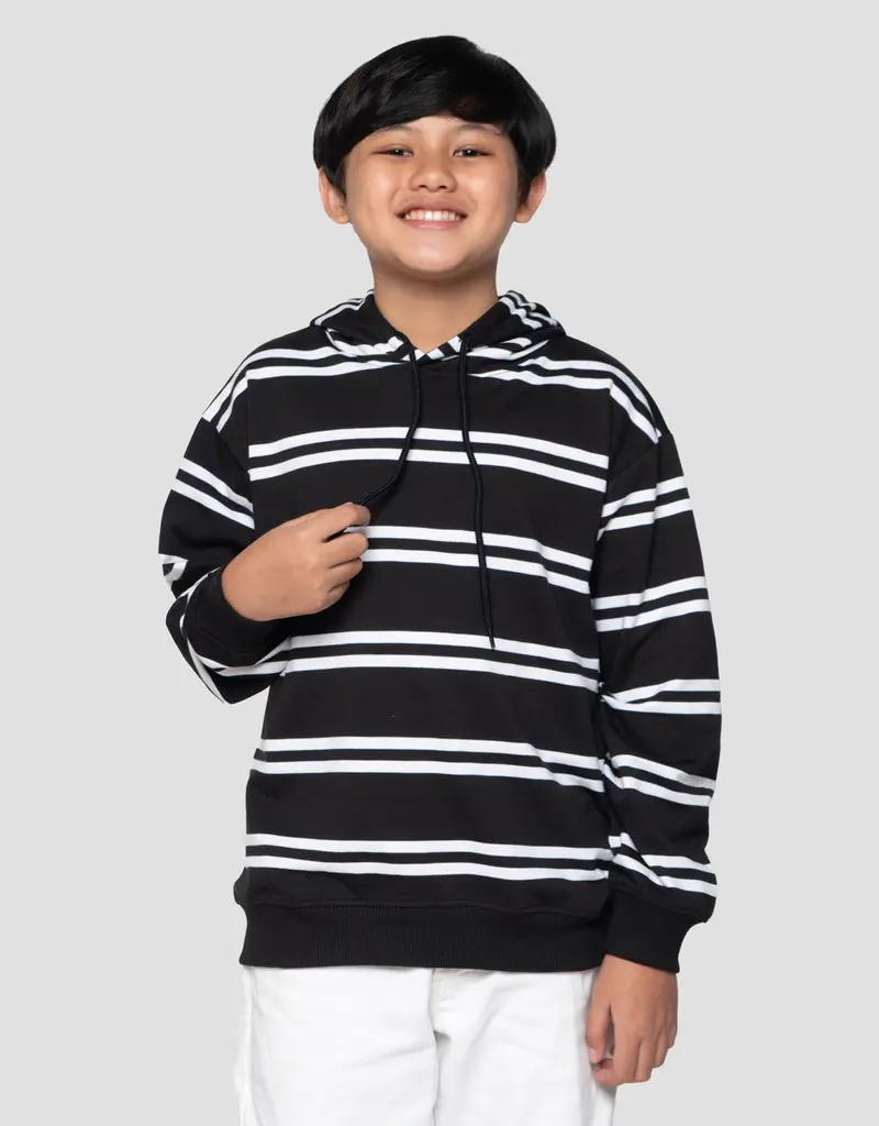 Nevada Boys' Yarn-Dyed Black-And-White Striped Hooded Sweater 1