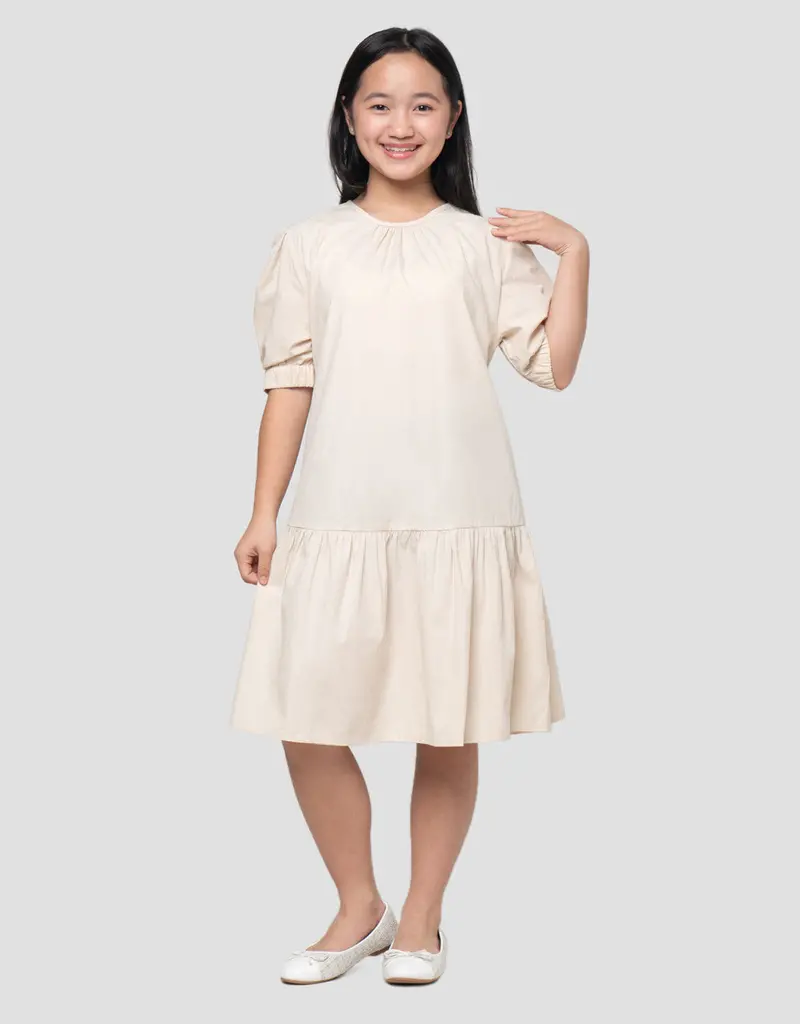 Nevada Girls' Woven Midi Dress With Puffed Sleeves & Elastic Hem 2
