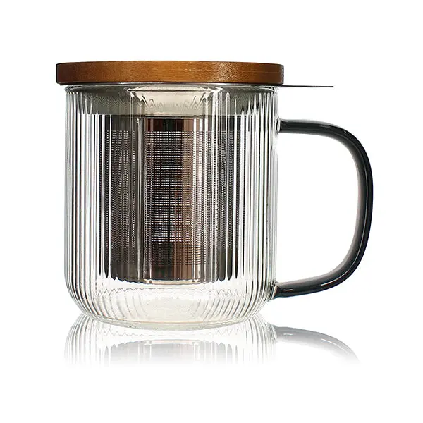 Ogo Karl Borosilicate Glass Tea Infuser Mug – 300 Ml, Smoked Grey Handle 1