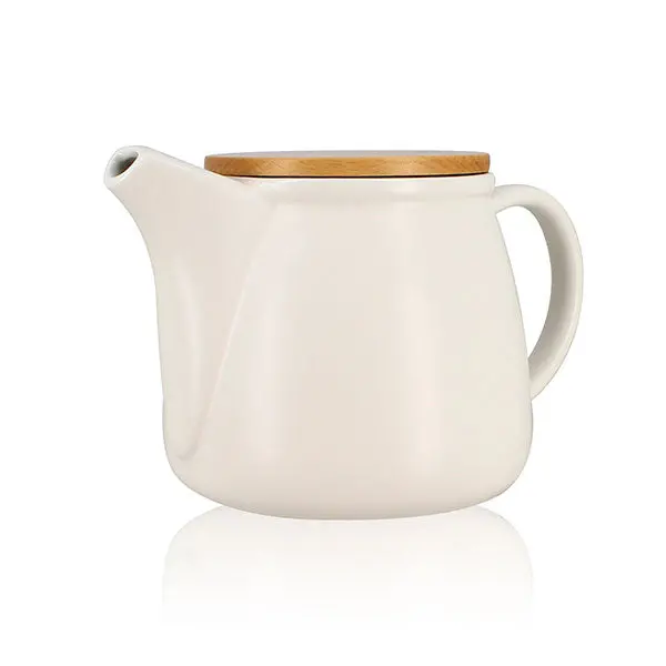 Ogo Mona Porcelain Tea Pot – 1L White Ceramic Kettle With Beechwood Lid 1