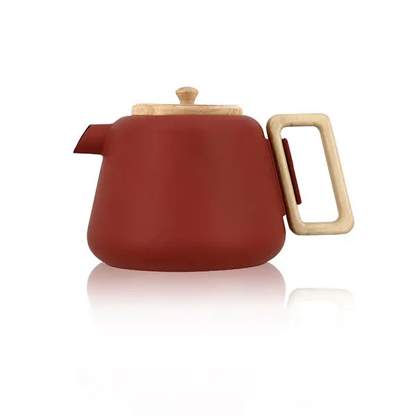 Ogo Viggo Cast Iron Teapot – 1L With Rubberwood Handle, Paprika Finish 1
