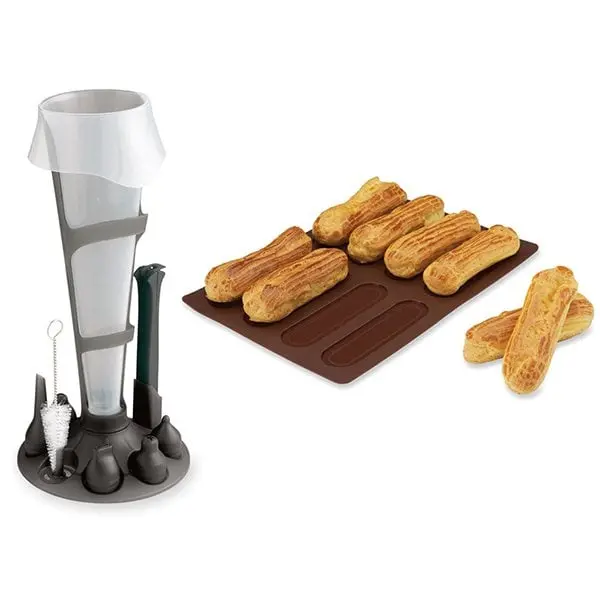Pastry Bag & Eclair Tray Combo – Flexible Coupler Set + 8-Cavity Flexi’ Eclair Mold 1