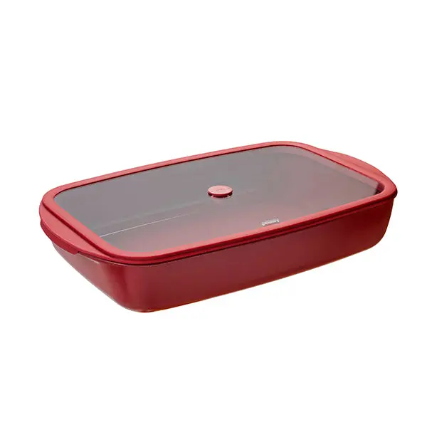 Pebbly Garnet Borosilicate Glass Rectangular Casserole Dish – 3.6L With Lid 1