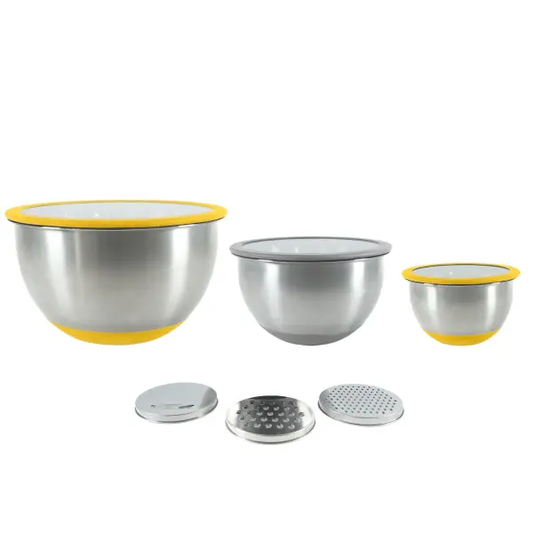 Pika 3-Piece Stainless Steel Bowl Set With Lids & Interchangeable Graters (1 L, 2.5 L, 4.5 L) 1