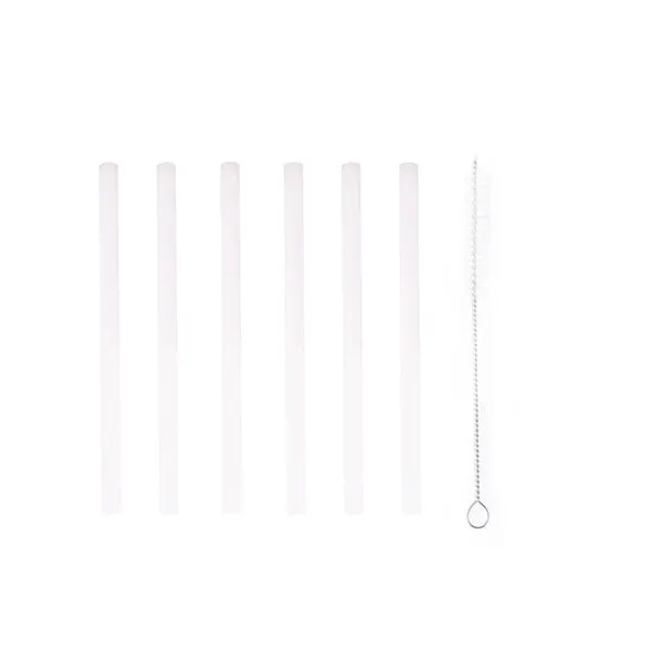 Point Virgule Set Of 6 Short White Glass Straws – 14 Cm With Cleaning Brush 1