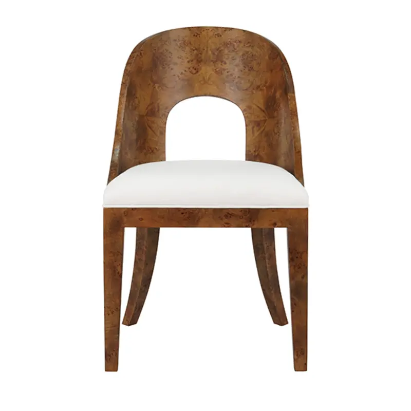 Rafferty Dark Burlwood Curved-Back Dining Chair With White Performance Linen Cushion 1