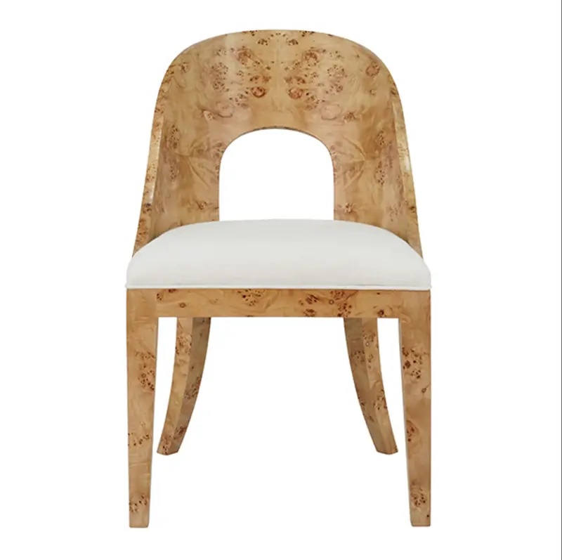 Rafferty Light Burlwood Curved-Back Dining Chair – Performance White Linen Seat 1