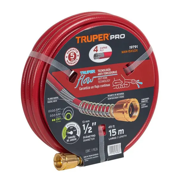 Red Garden Hose – 1/2 Inch × 15 Meter Reinforced Coil, Truper T19791 1