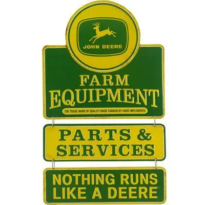 Retro John Deere Farm Equipment Tin Sign With Interlocking Design 1