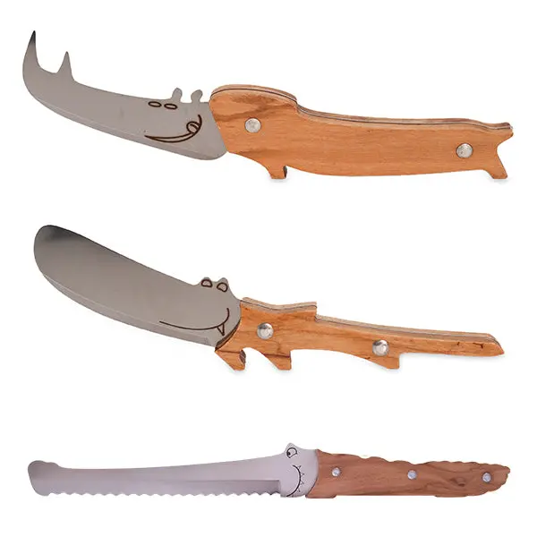 Roger Orfèvre Olive Wood Cheese, Bread & Spreader Knife Trio 1