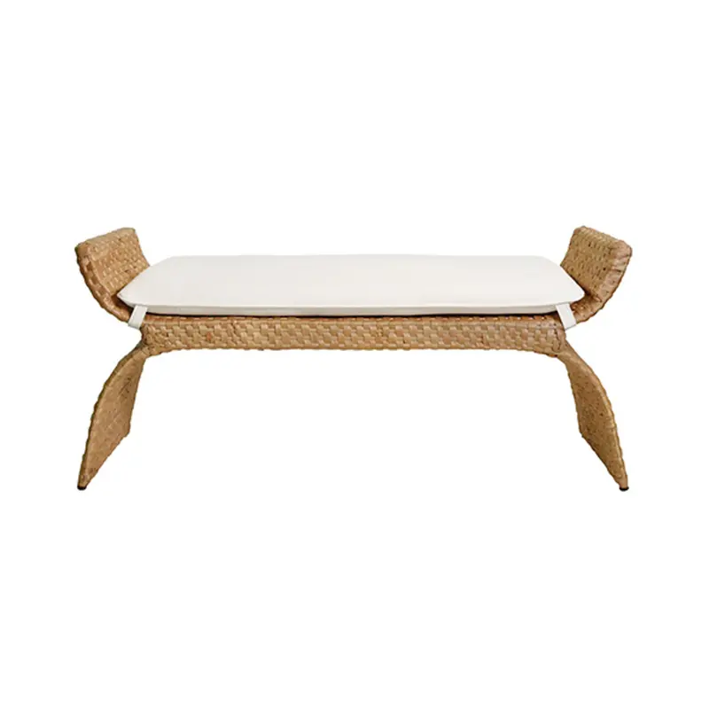 Sachi Woven Hyacinth Bench With Removable White Linen Cushion 1