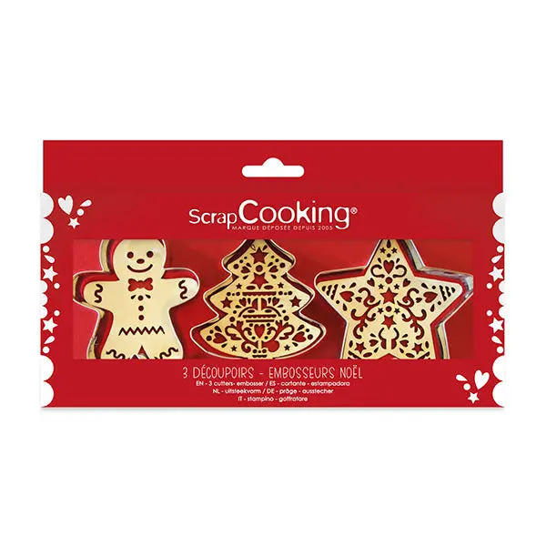 Scrapcooking Christmas Cookie Cutters & Embossers Set – 3-Piece Holiday Kit 1
