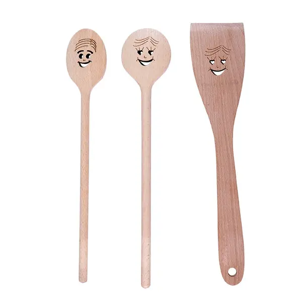 Set Of 3 Wooden Spoons With Smiley Face Design – Patisse 1