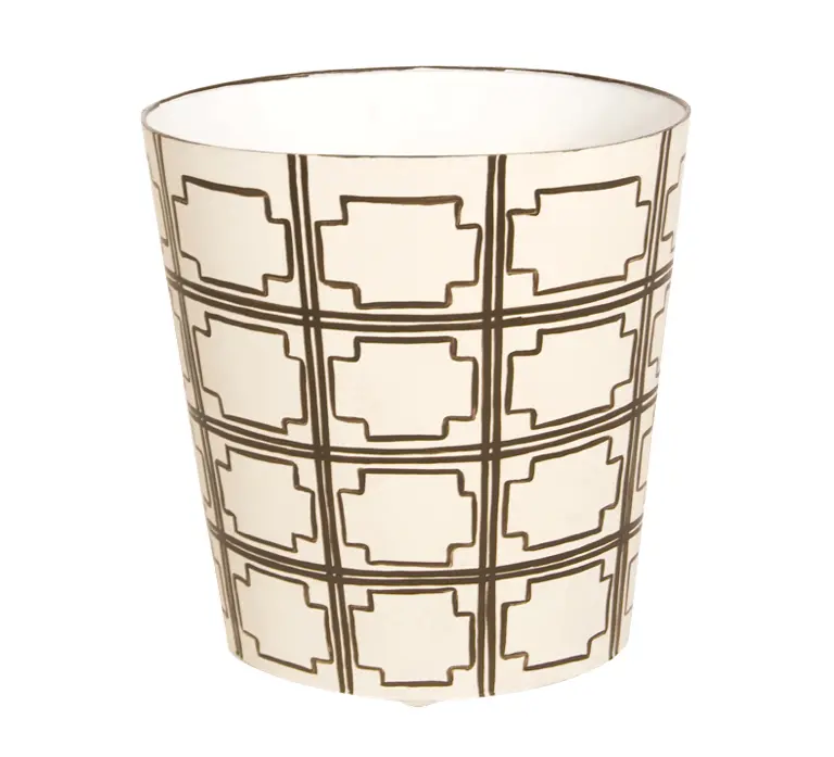 Squares Pattern Oval Metal Wastebasket – Hand-Painted In Five Color Options 1
