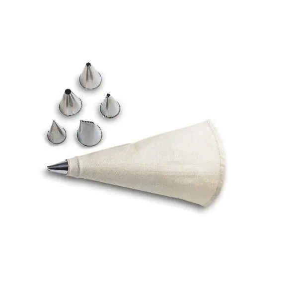 Stainless Steel Piping Tip Set (6 Pcs) With 30 Cm Pastry Bag – Gobel 1