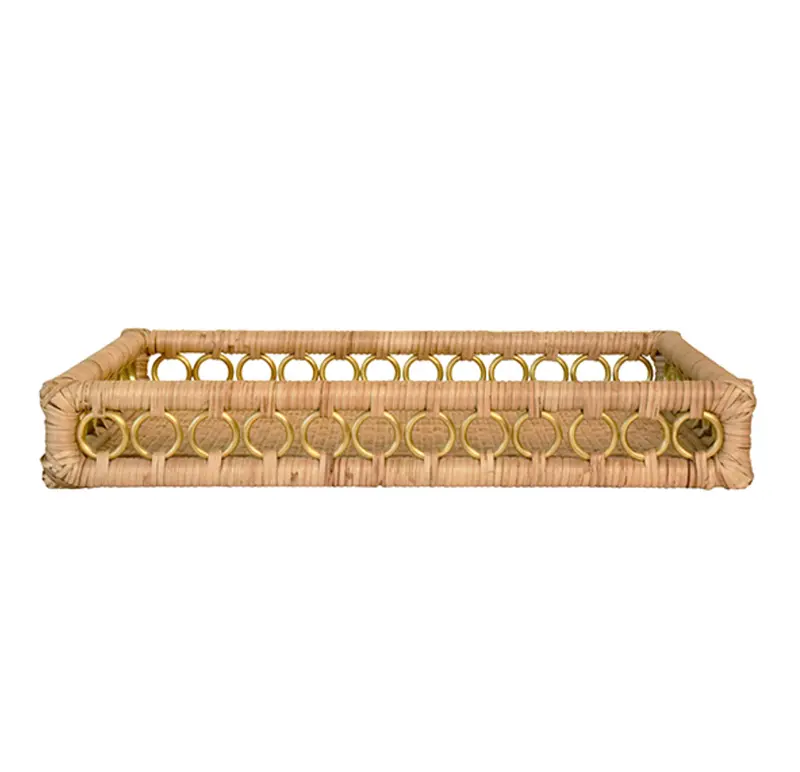 Tango Rattan Serving Tray With Brass Ring Handles 1