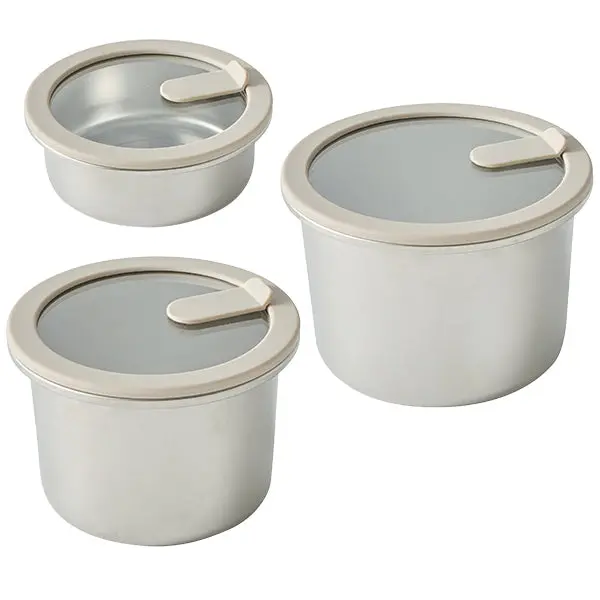 Three-Piece Microwave-Safe Stainless Steel Storage Containers – 450 Ml, 900 Ml & 1.5 L With Glass Lids, Mathon 1
