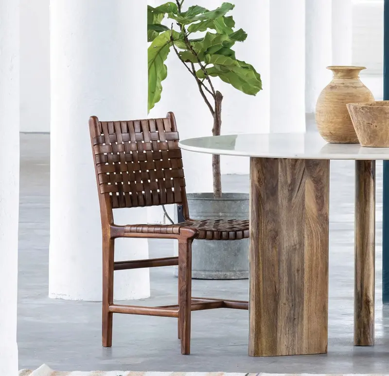 Urban Dining Chair Featuring Acacia Wood Frame And Woven Leather Seat – Matthew Izzo Design 1