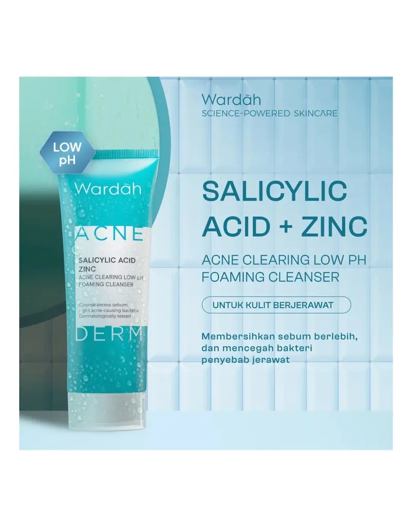 Wardah Acnederm Salicylic Acid & Zinc Foaming Cleanser – 100Ml Low-Ph Acne-Safe Formula 1
