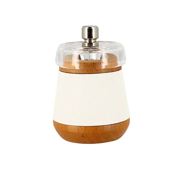 White Leather-Effect Wooden Salt Mill – Ogo 1