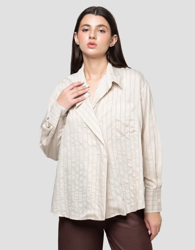Women'S Long-Sleeve Overlapping Bold Stripe Shirt 1