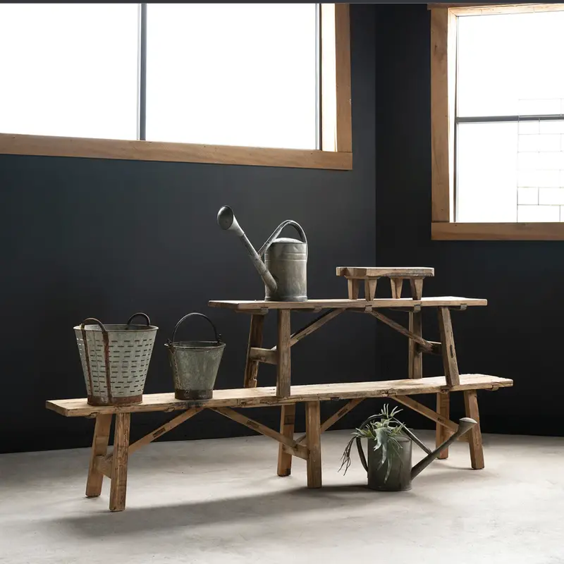 Wood Shop Long Bench With Rustic Reclaimed Wood Construction 1