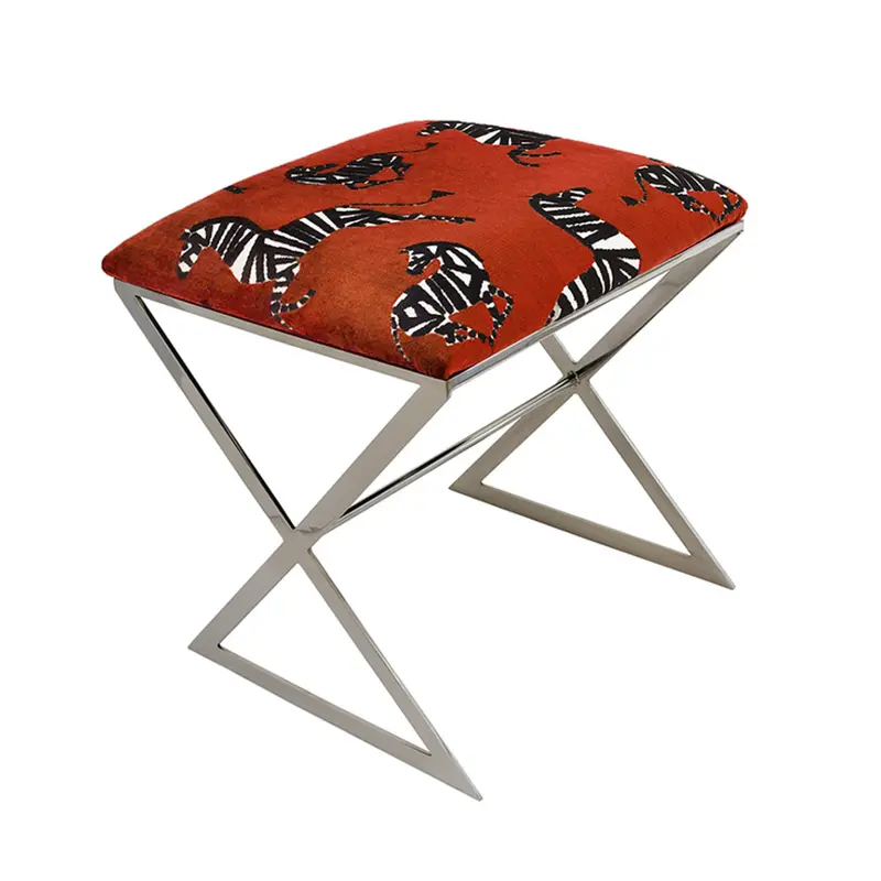 X-Frame Side Stool In Red Zebra Print – Nickel Or Gold Finish 2