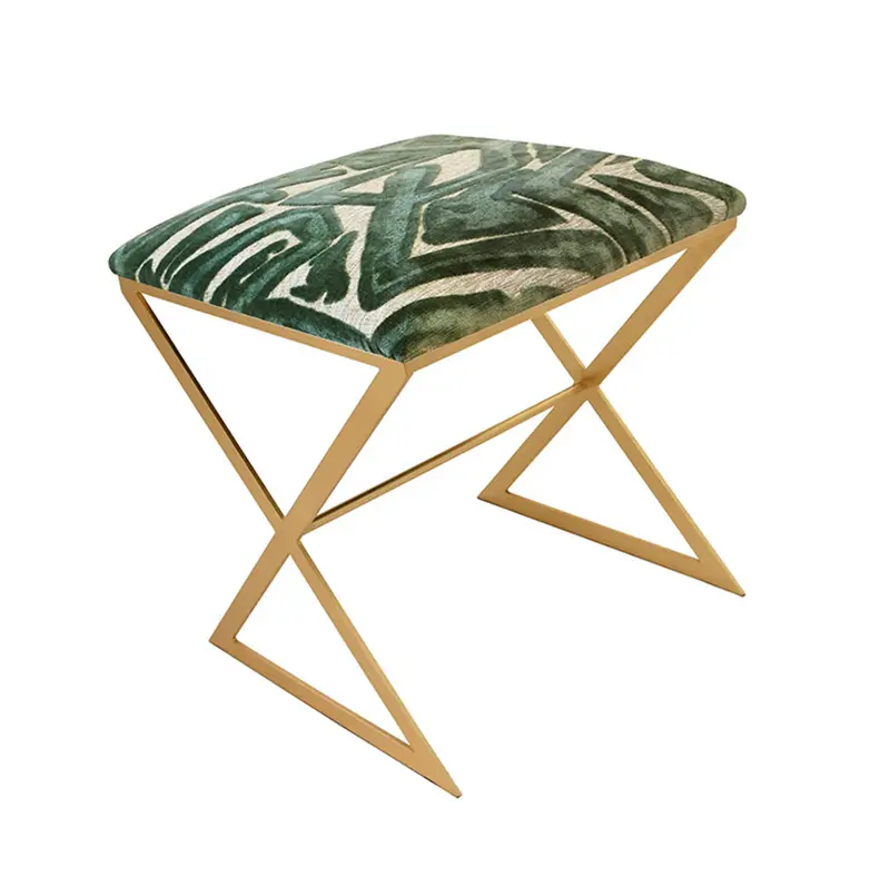 X-Frame Side Stool In Sea Glass Texture – Metallic Gold Or Nickel Frame 1
