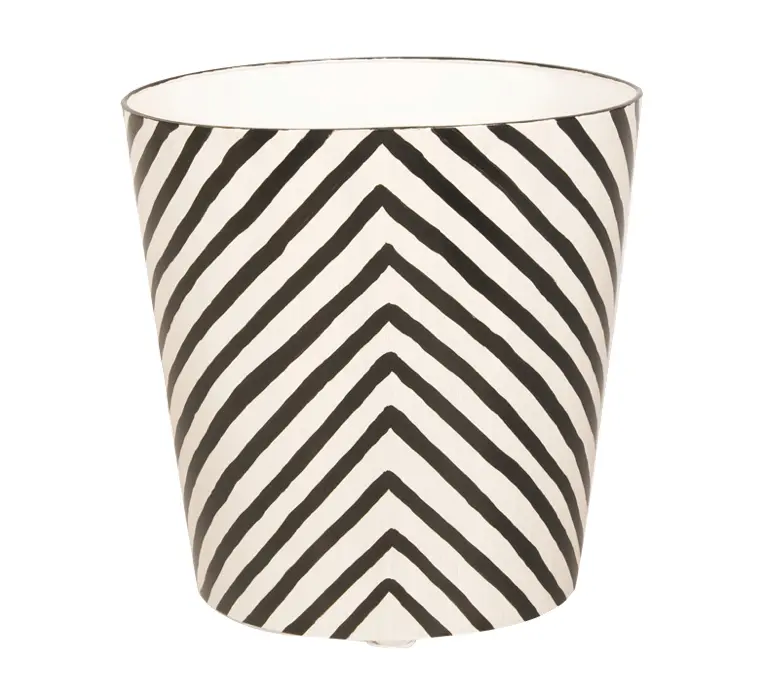 Zebra-Print Oval Metal Wastebasket – Hand-Painted In Five Finishes 1