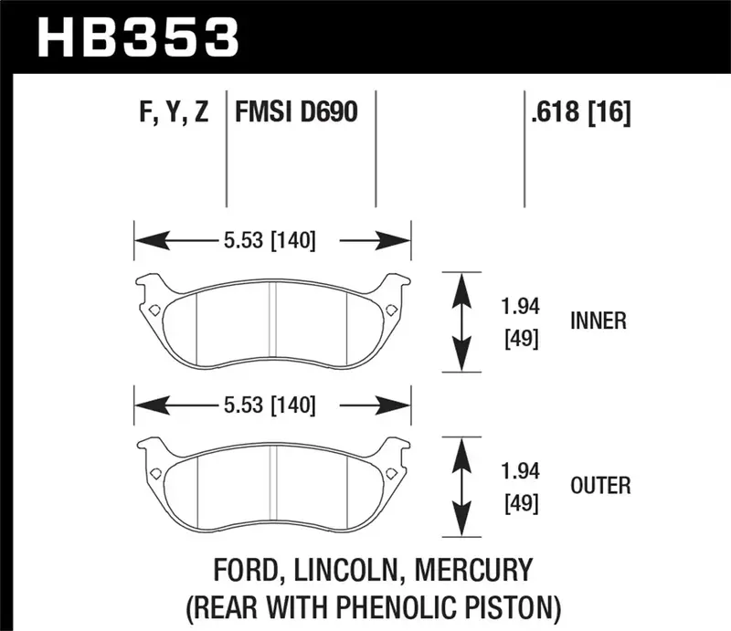 Hawk Performance Hb353Y.618 Lts Low-Temp Street Brake Pads – 0.618" Thickness 1