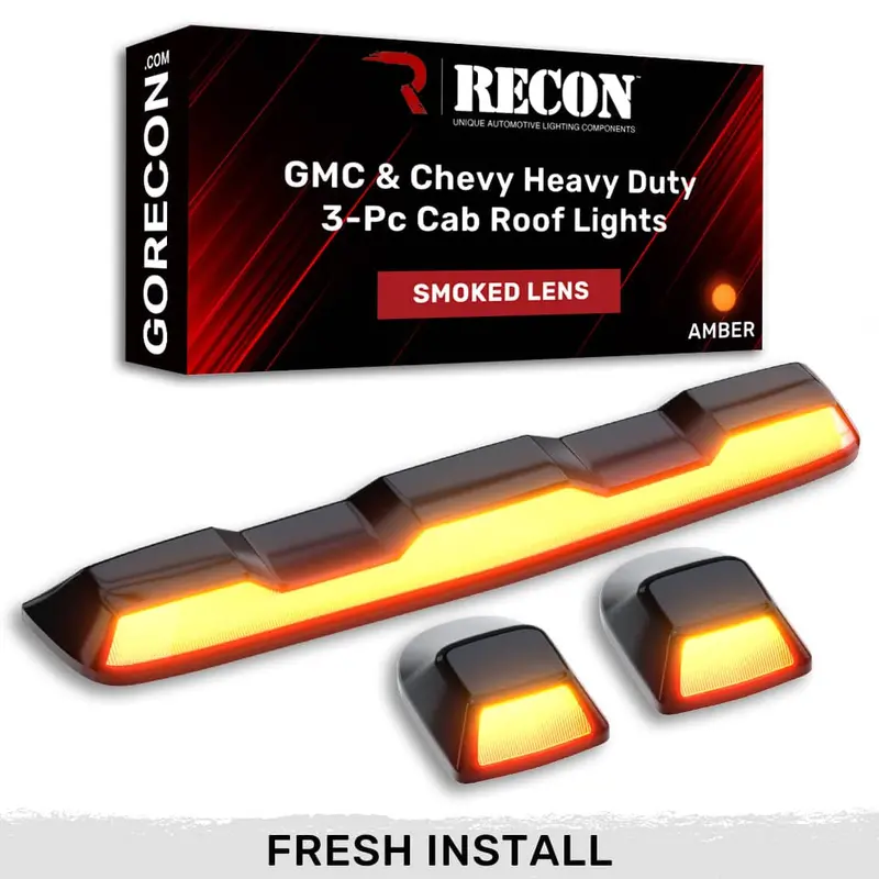 Recon Smoked Cab Roof Light Lens Set With Amber Leds For 2020–2023 Gm Heavy-Duty Trucks 1